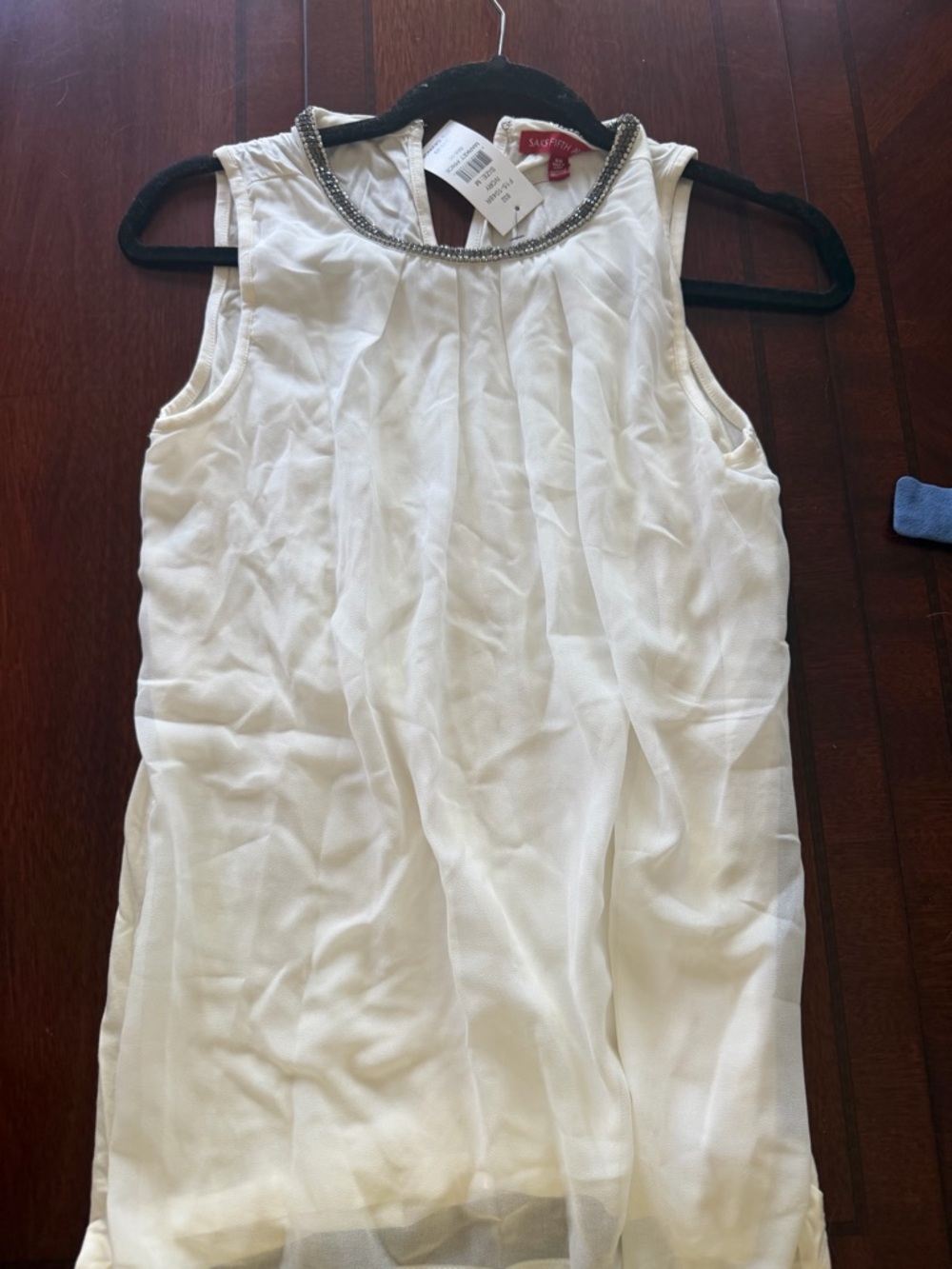 Sleeveless Ivory Beaded Neckline Blouse/ Saks
